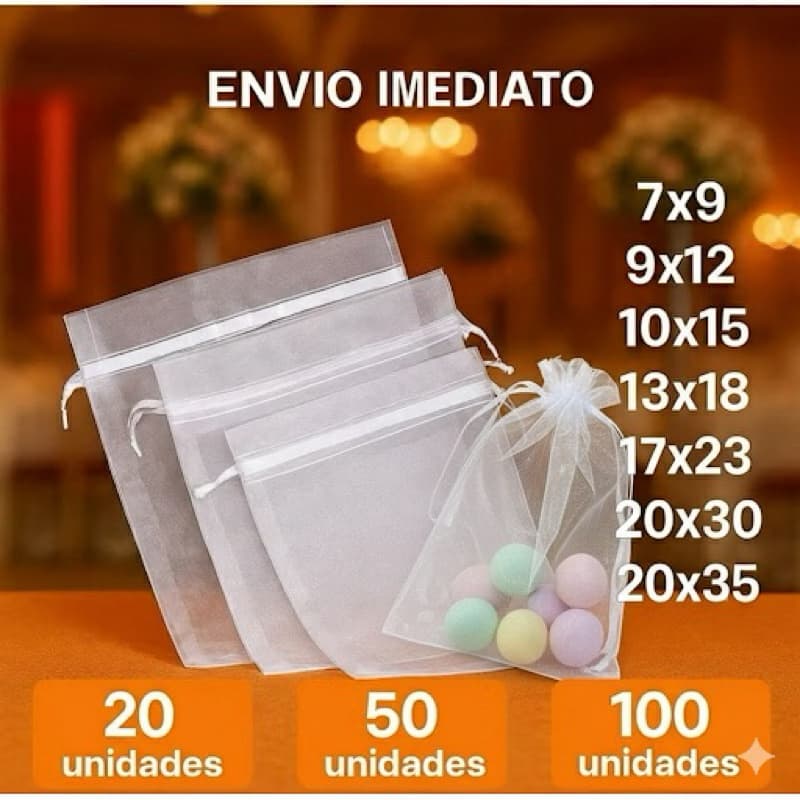 kit 10/20/50/100 Unid Saco Saquinho Organza 7x9 9x12 10x15 13x18 17x23 20x30 20x35 Branco Lembrancinha  festa Casamento