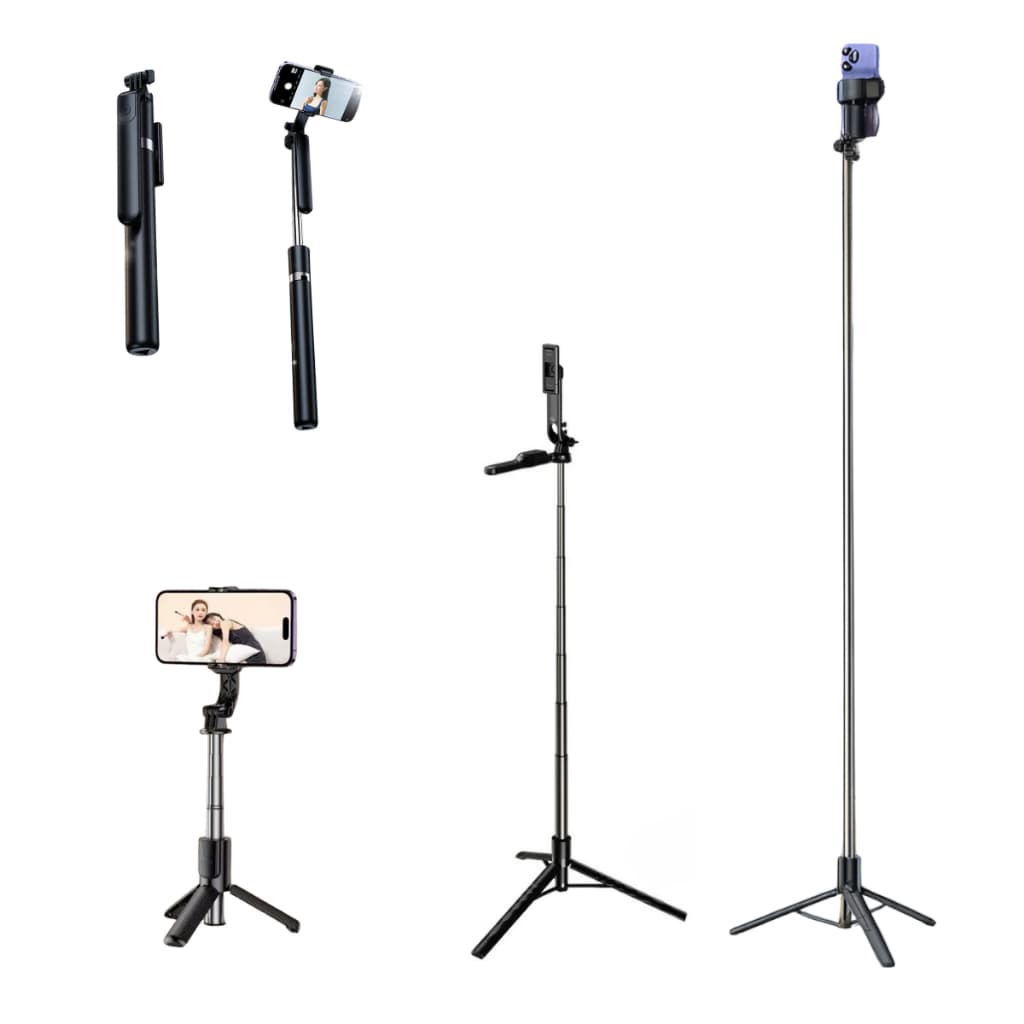 Tripé Celular 1,70m Bastão Extensível Portátil com Controle Remoto para Reels e TikTok