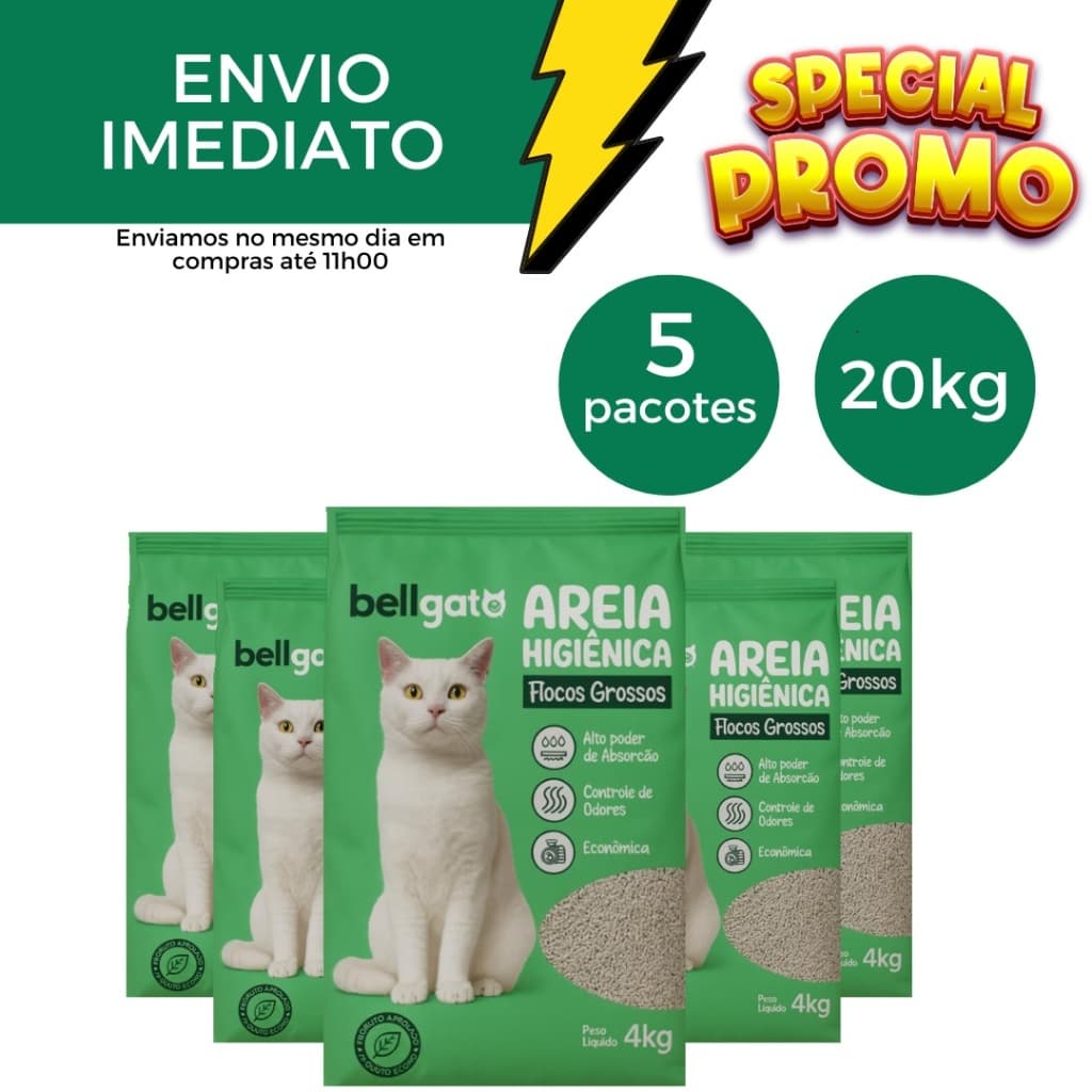 Kit 5un. Areia Sanitária Higiênica Para Gatos Anti Odor  20kg Total Flocos Grossos Premium