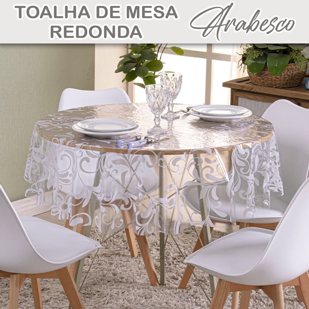 Toalha de Mesa Redonda Térmica Pvc Plástica Impermeável  4 lugares