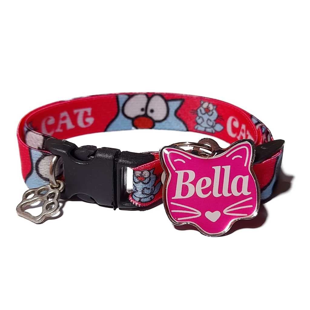 Coleira Cat com plaquinha de identificação gatos gatinhos
