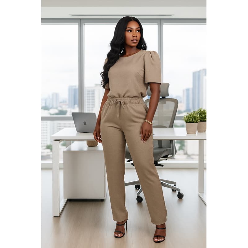 Conjunto Feminino Alfaiataria de Calça+Blusa de Linho Elegante e Sofisticado uniforme scrub Verão