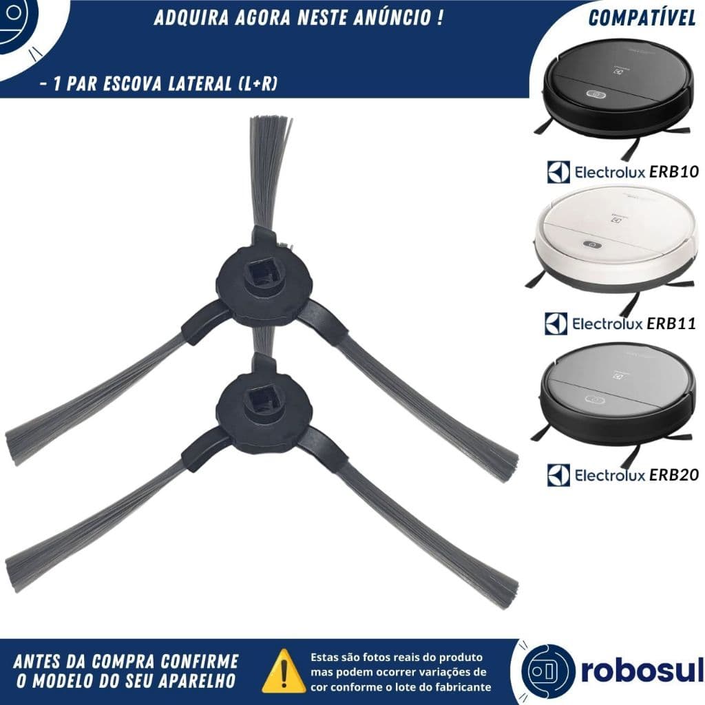 Par EscovaLateral Para Robô Aspirador Electrolux HOME-E SPEED ERB10 ERB11 HOME-E CONTROL ERB20