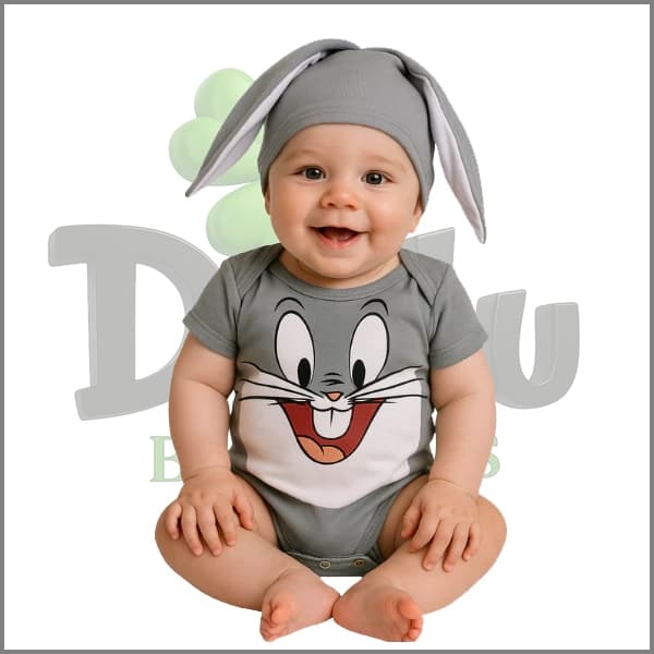 Body de Bebê Perna Longa + Touca - Body Mêsversario Temático Coelho