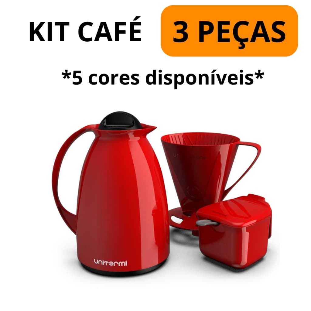 kit café prático garrafa térmica + açucareiro + suporte filtro Unitermi