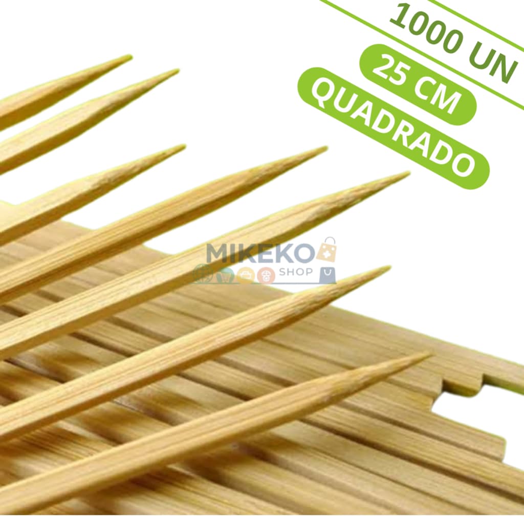 Espeto palito vareta de Bambu 25cm Quadrado Com 1.000 Unidades
