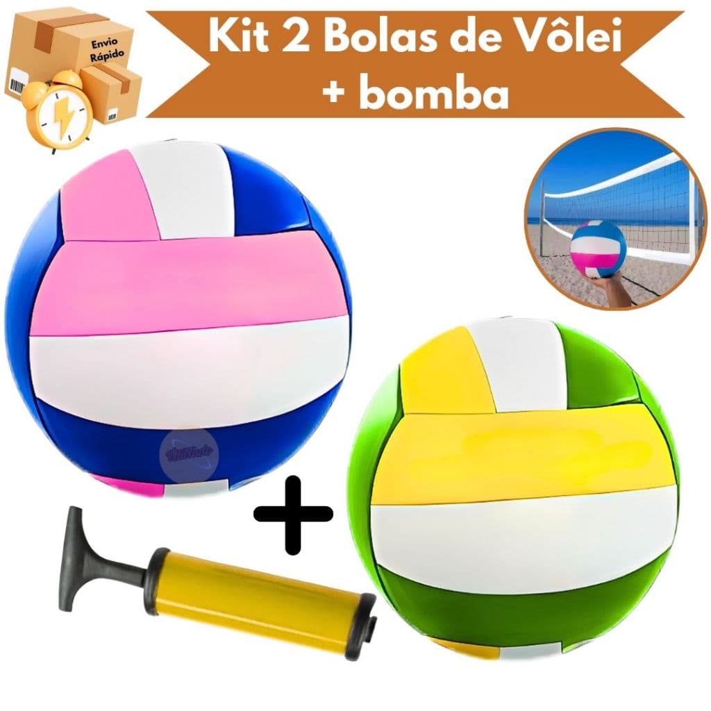 Kit 2 Bolas de Vôlei + Bomba de Ar Manual – Ideal para Jogos na Praia e na Quadra