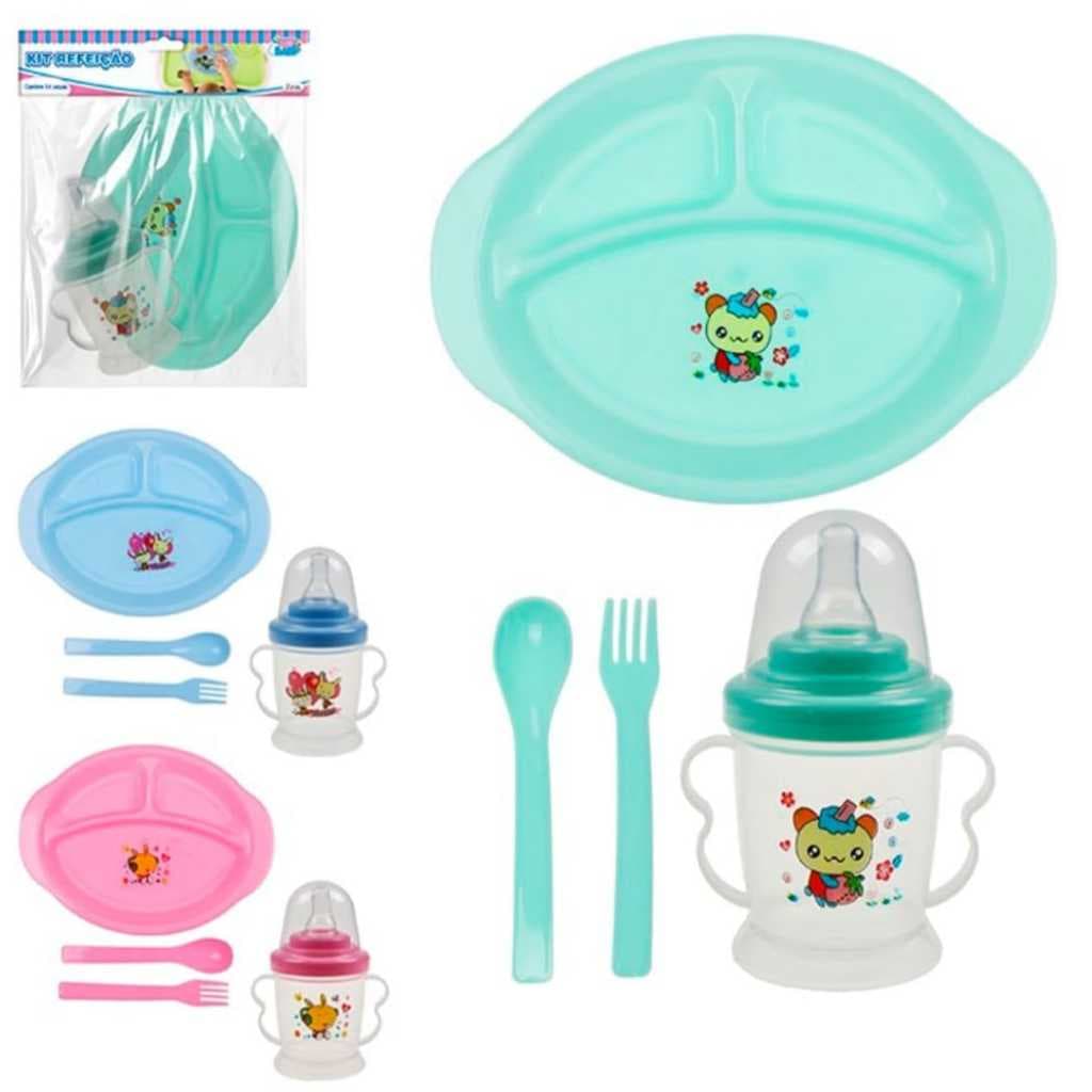 Kit Alimentação para bebê Introdução Alimentar Copinho Talheres e Prato com 3 Divisórias