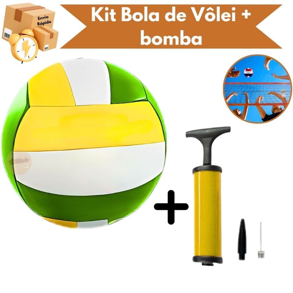 Kit 1 Bola de Vôlei E Bomba De Ar Profissional PVC Tamanho 5 Vôlei de Quadra e Praia Diversas Cores