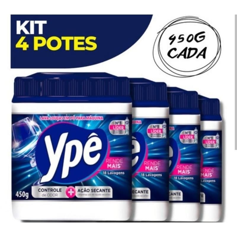 Ypê Lava Louça em Pó 450g remove gordura e sujeira com eficiência deixando suas louças limpas e brilhantes todos os dias