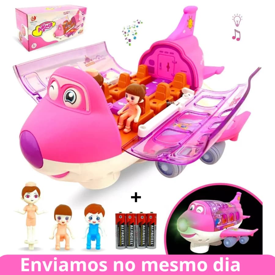 Avião Maluco Brinquedo infantil Giratorio Musical Gira 360 Bate E Volta Com Som Luz Rosa e Azul Menino e Menina Bonecos