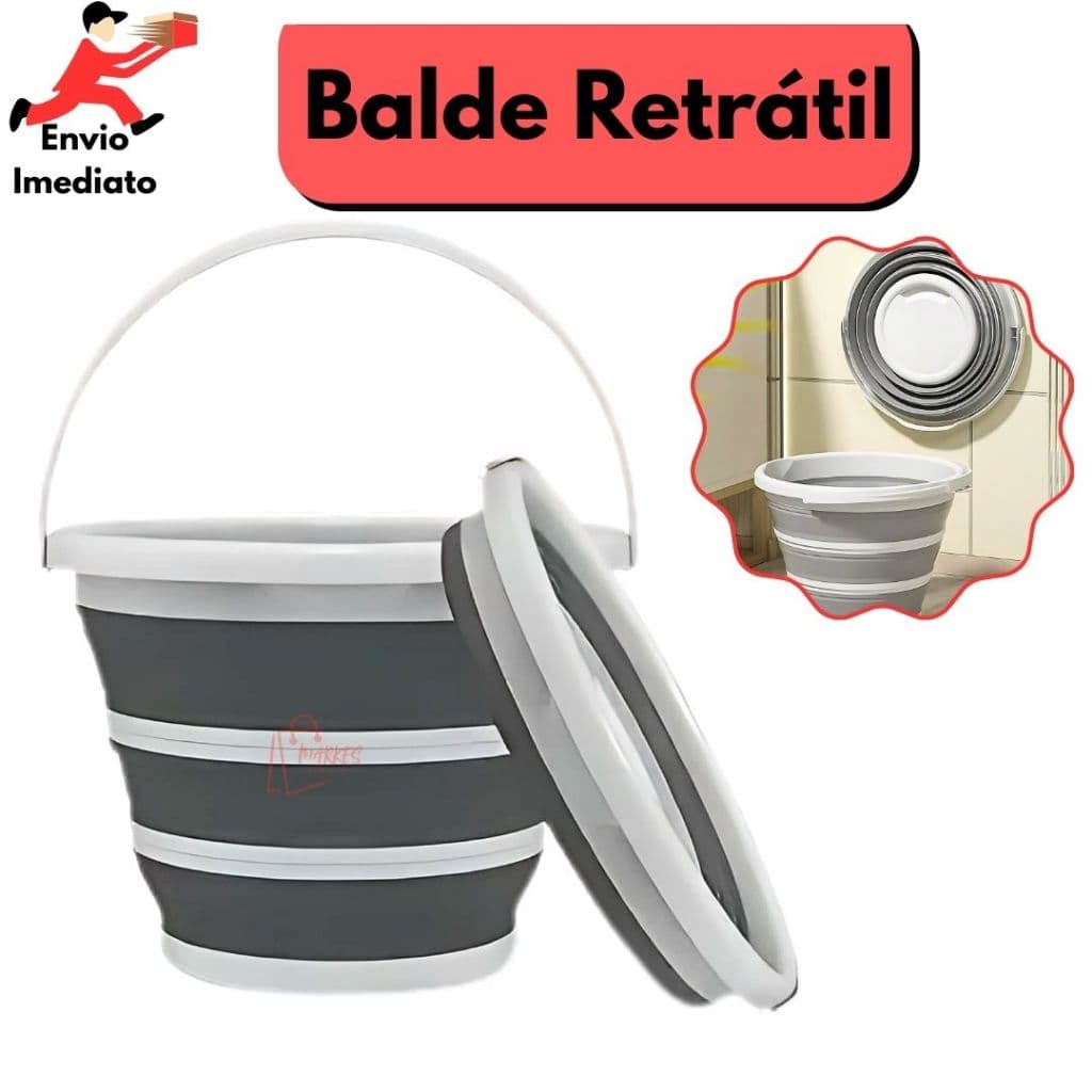 Balde Retrátil Dobrável De Silicone Capacidade 10L Multiuso Com Alça Domestico Praticidade Dia A Dia