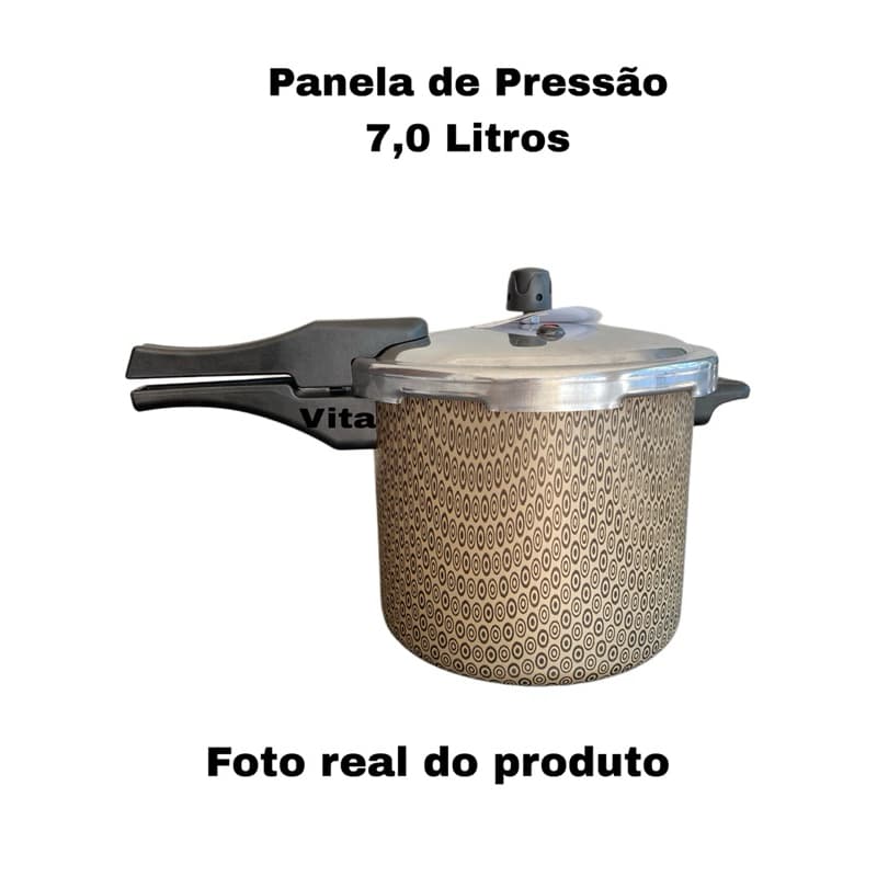 PANELA DE PRESSÃO 7,0 LITROS - FECHAMENTO EXTERNO - TEFLON GEOMÉTRICO BEGE