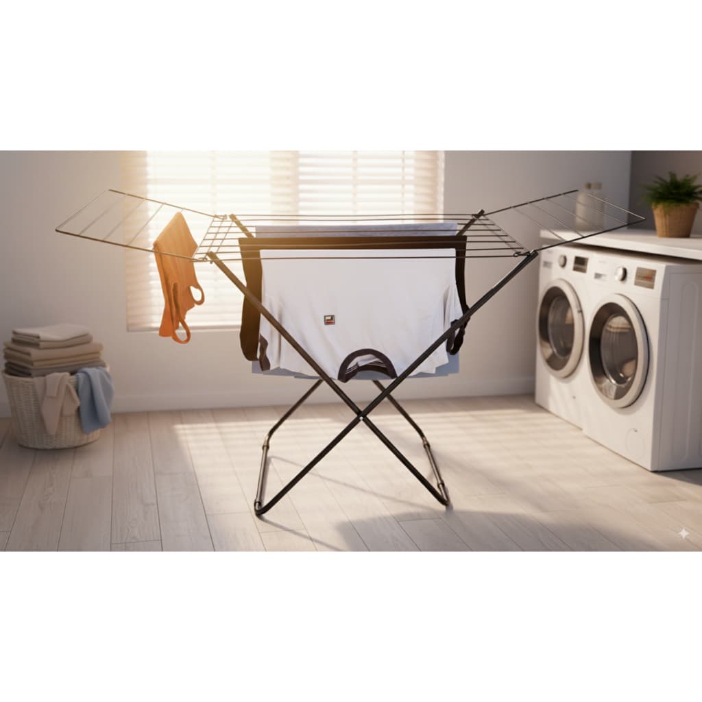 Varal De Chão Com Abas Dobravel Aço Pratico E Econômico 11kg Cor Preto