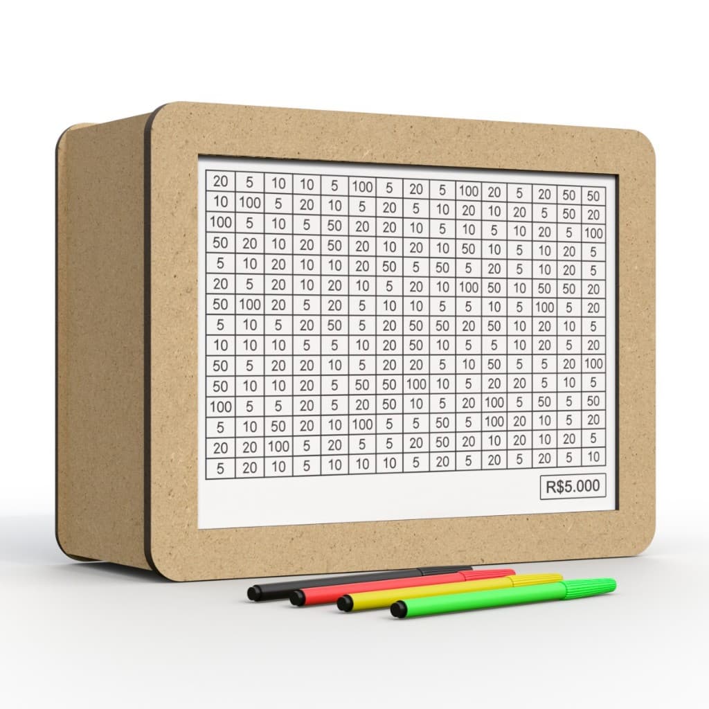 Cofre Desafio Caixa Dinheiro De Madeira Método Japonês 1000 5000 10000 Mdf