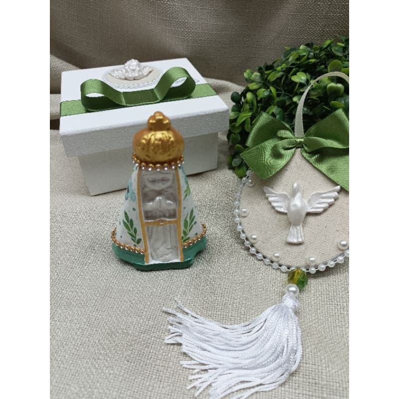 Caixa Convite 10x10 em MDF com mandala e imagem de Nossa Senhora Aparecida Baby em decoupagem