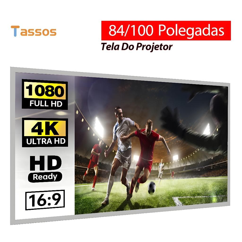 TASSOS Tela de projetor de 84/100 polegadas, tela 4K Full HD cinza anti-luz, lavável e portátil, para ambientes internos