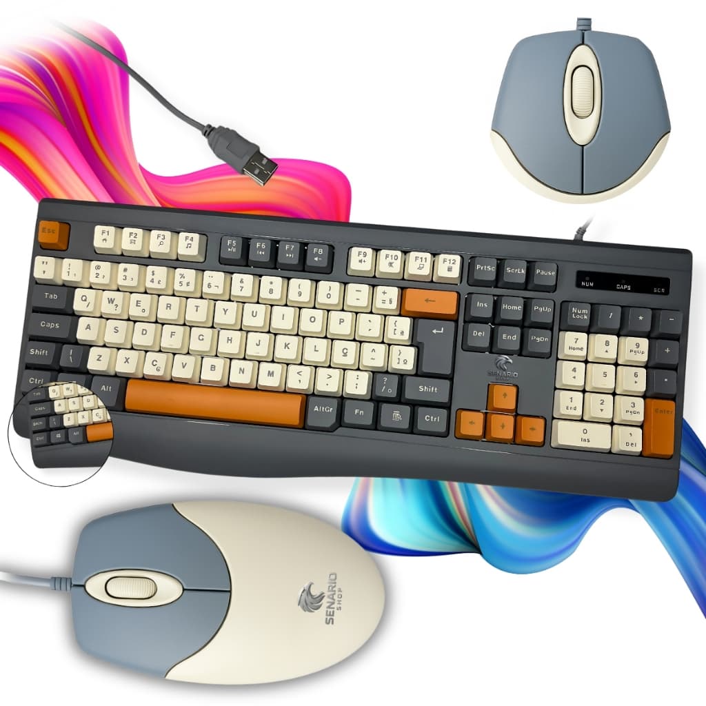 Teclado e Mouse com Fio USB ABNT2 – Teclas Macias , Membrana, Confortável e Durável