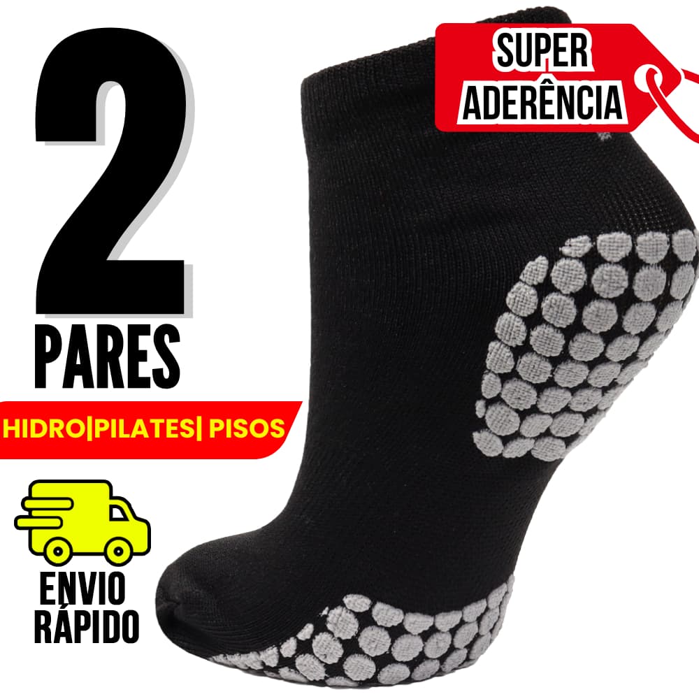 Kit 2 Pares Meia Antiderrapante Hidroginástica Pilates Fisioterapia 34 a 39 39 a 42 Yoga Adulto