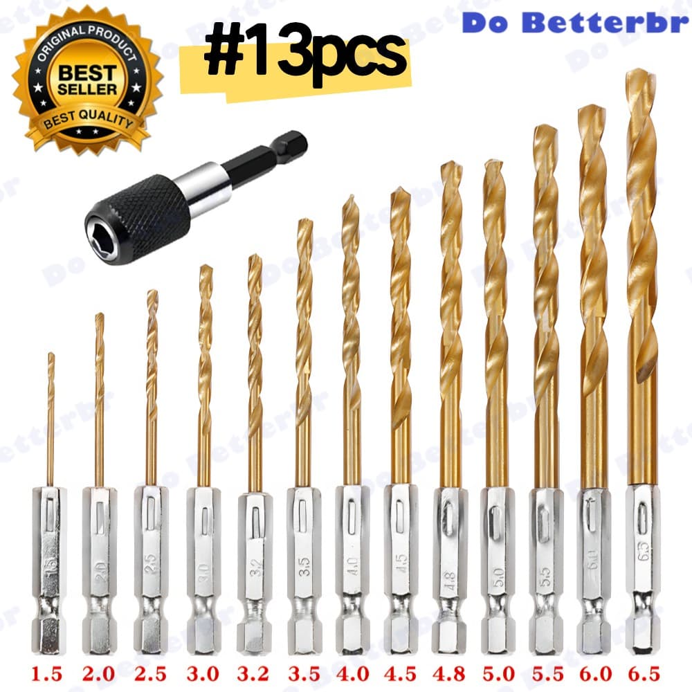 13Pcs Jogo de Brocas Hexagonais Titânio HSS Troca Rápida para Madeira Plástico Metal Alumínio Ferramenta de Impacto