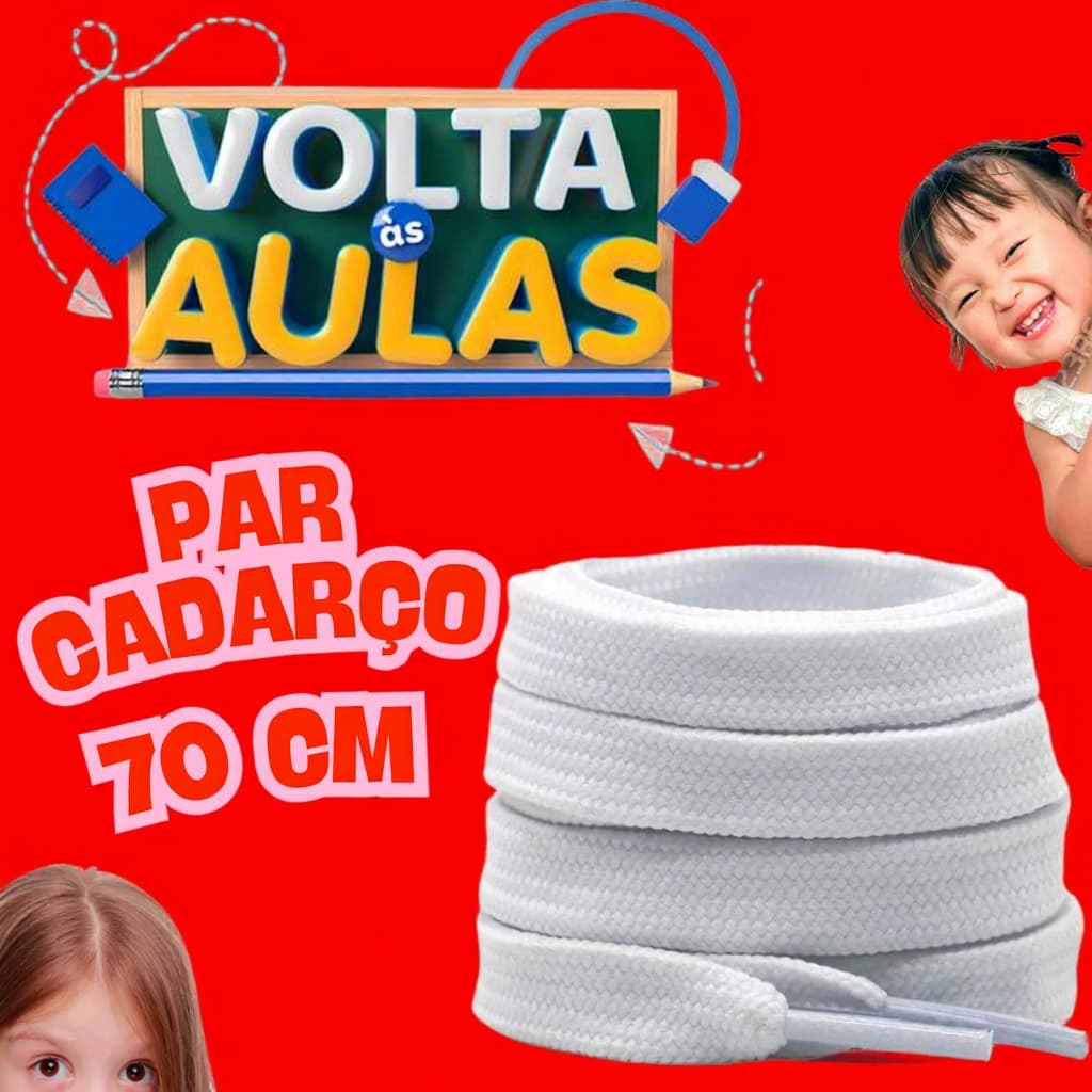 Par de Cadarço Infantil 70 cm BRANCO Cheios de Estilo Jogos Esporte Unissex Renovação Calçados TOP