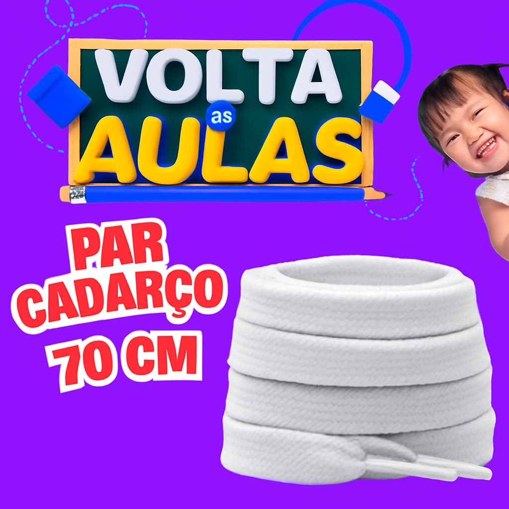 Par de Cadarço Infantil 70 cm BRANCO Cheios de Estilo Roupas Calçado Compatível Universal Prático
