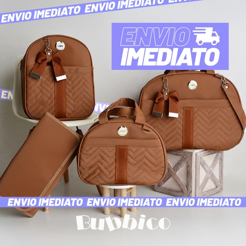 Kit Bolsa Maternidade Com Faixa e Laço 4 Peças Térmica e Impermeável Menina/Menino BUBBICO