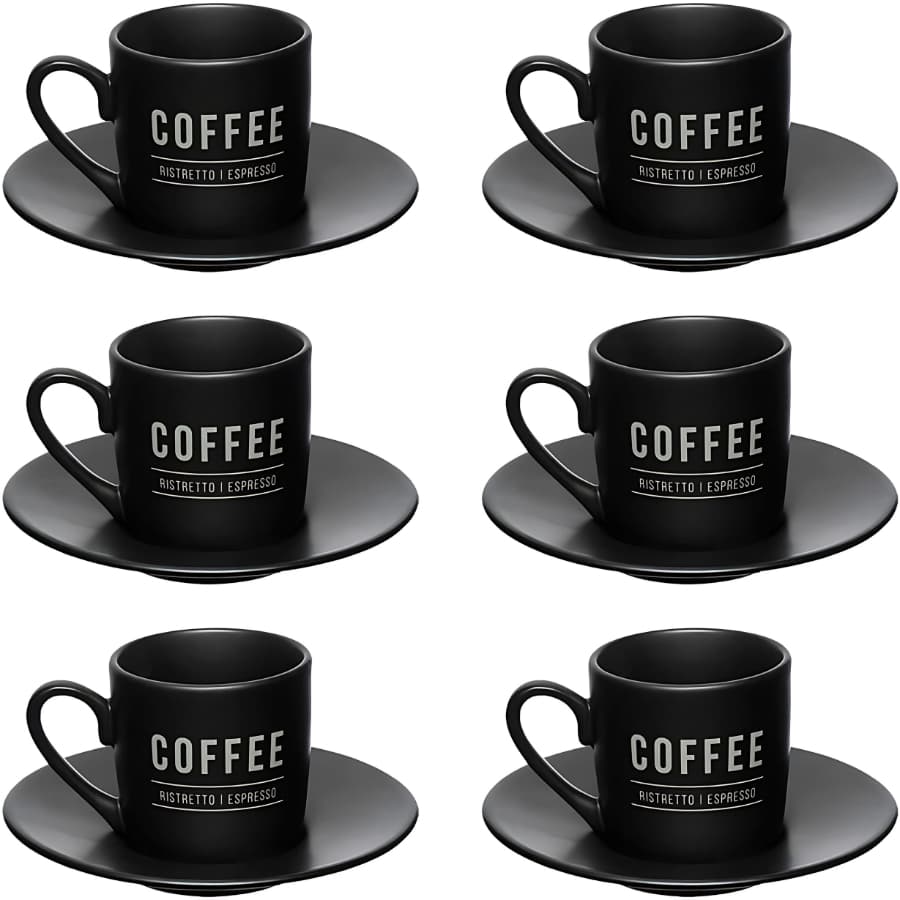 Jogo 6 Xícaras Com Pires Em Porcelana Manhattan 80ml 12 Peças