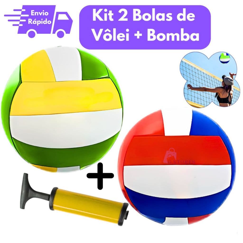 Kit 2 Bolas de Vôlei + Bomba de Ar Manual – Ideal para Jogos na Praia e na Quadra