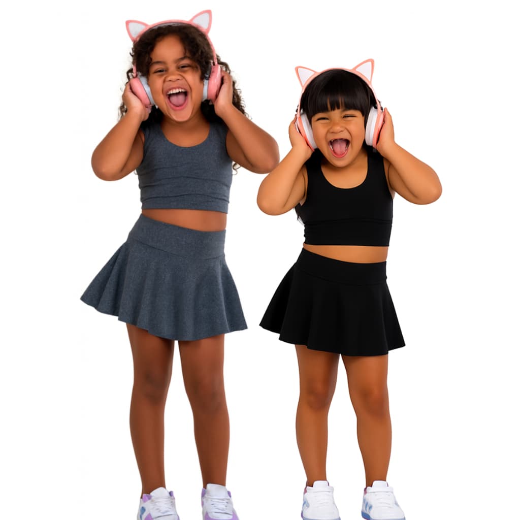 Conjunto Infantil Short Saia+ Top Sem Bojo Suplex Ginástica Menina Esportivo