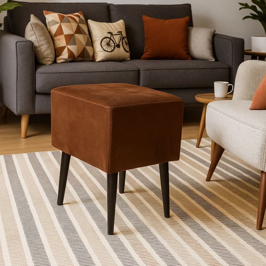 Banquetas Quadrada Modelo Pé Removível Tecido de Sued Escrivaninha Puff Banquinho