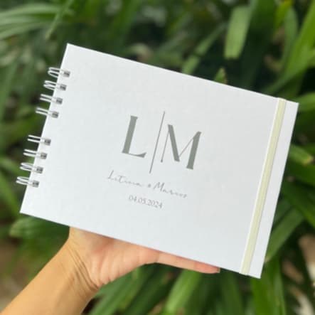 Scrapbook Caderno ou livro de mensagens e assinaturas personalizados para casamento e aniversário