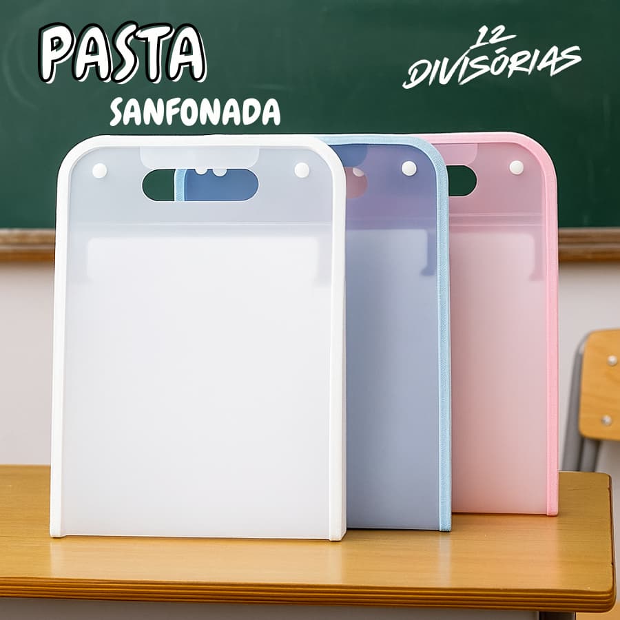 Pasta Sanfonada A4 em Polipropileno 12 Divisórias para Escritório, Escola ou Casa