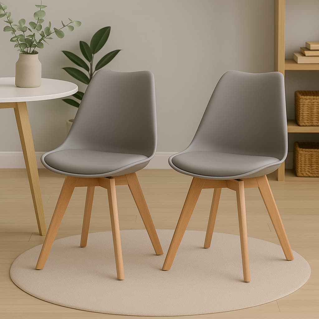 Kit 2 Cadeiras Jantar Saarinen Base Wood Com Assento Estofado Em Couro Fácil Montagem Diversas Cores