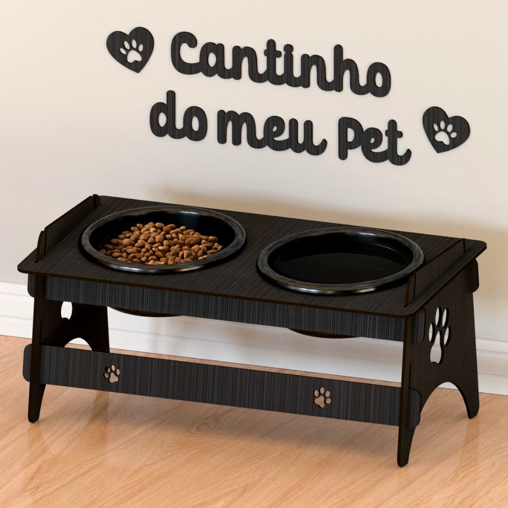 Kit Comedouro E Quadro Decorativo Para Pet Gato Ou Cachorro