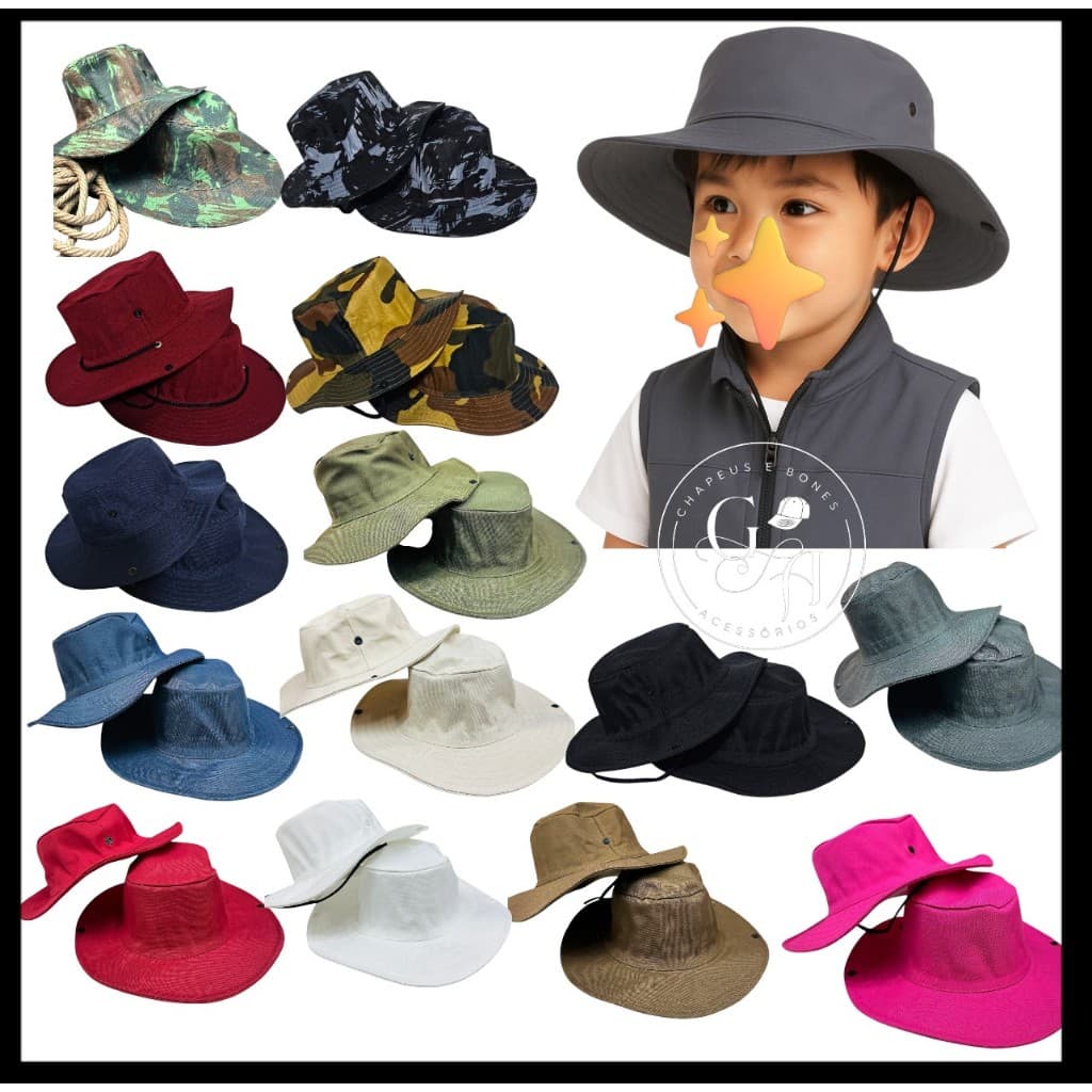 Chapéu Pesca Infantil 2-6 Anos Proteção Sol para pesca corrida passeio a pronta entrega.