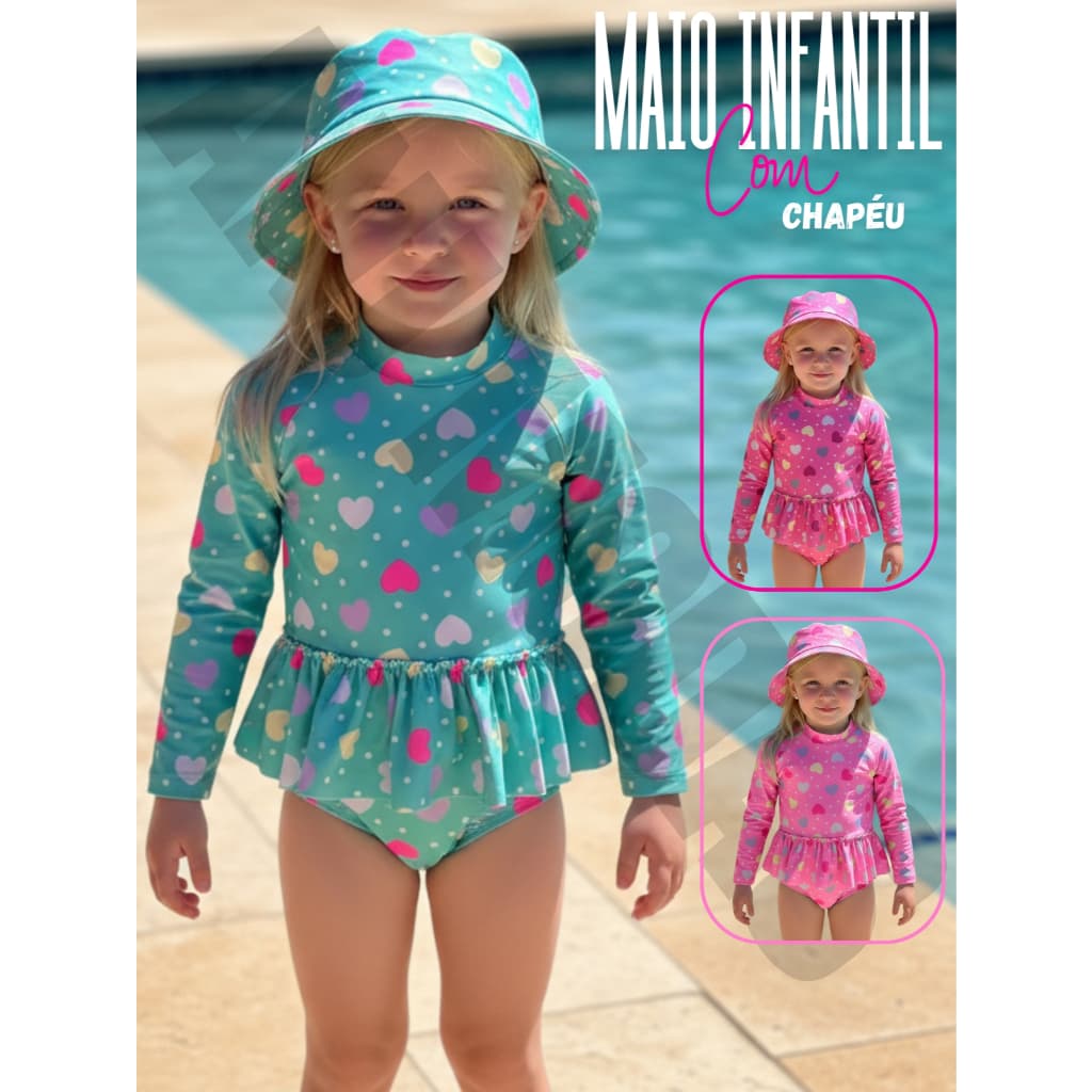 Maio Infantil Manga Longa Menina Bebê Com Proteção Uv 50+ Praia Piscina