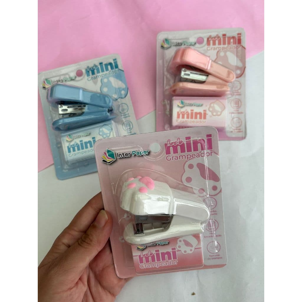Mini Grampeador Patinha Com Grampo 6,5cm Papelaria