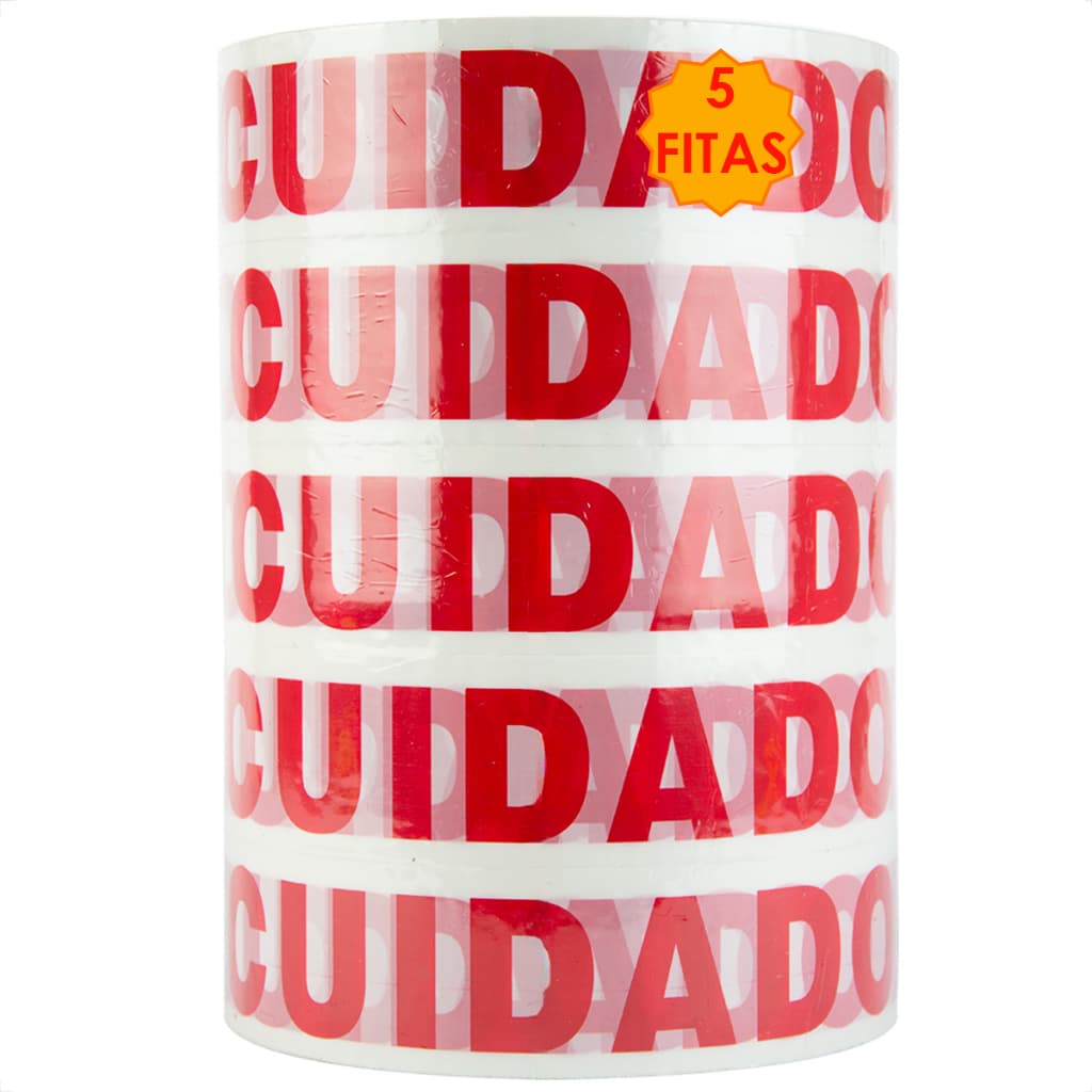 5 Fitas 500 Metros Cuidado Frágil Embalar Caixas Durex Rolo Embalagem Adesiva Alta Aderência Forte