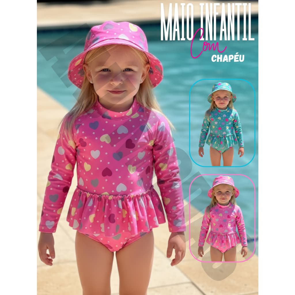Maio Infantil Com Chapéu bebe Menina Proteção Uv 50+ Natação Moda Praia
