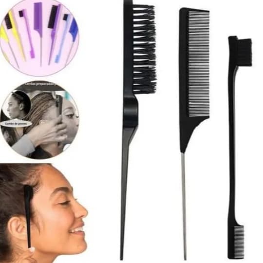 KIT PENTE SEPARADOR DE MECHA + ESCOVA BABY HAIR + ESCOVA