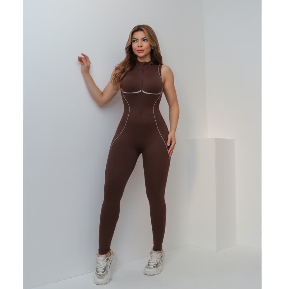 Macacão Feminino Fitness Esportivo Canelado Poliamida Academia Elástico 3RD SD1488