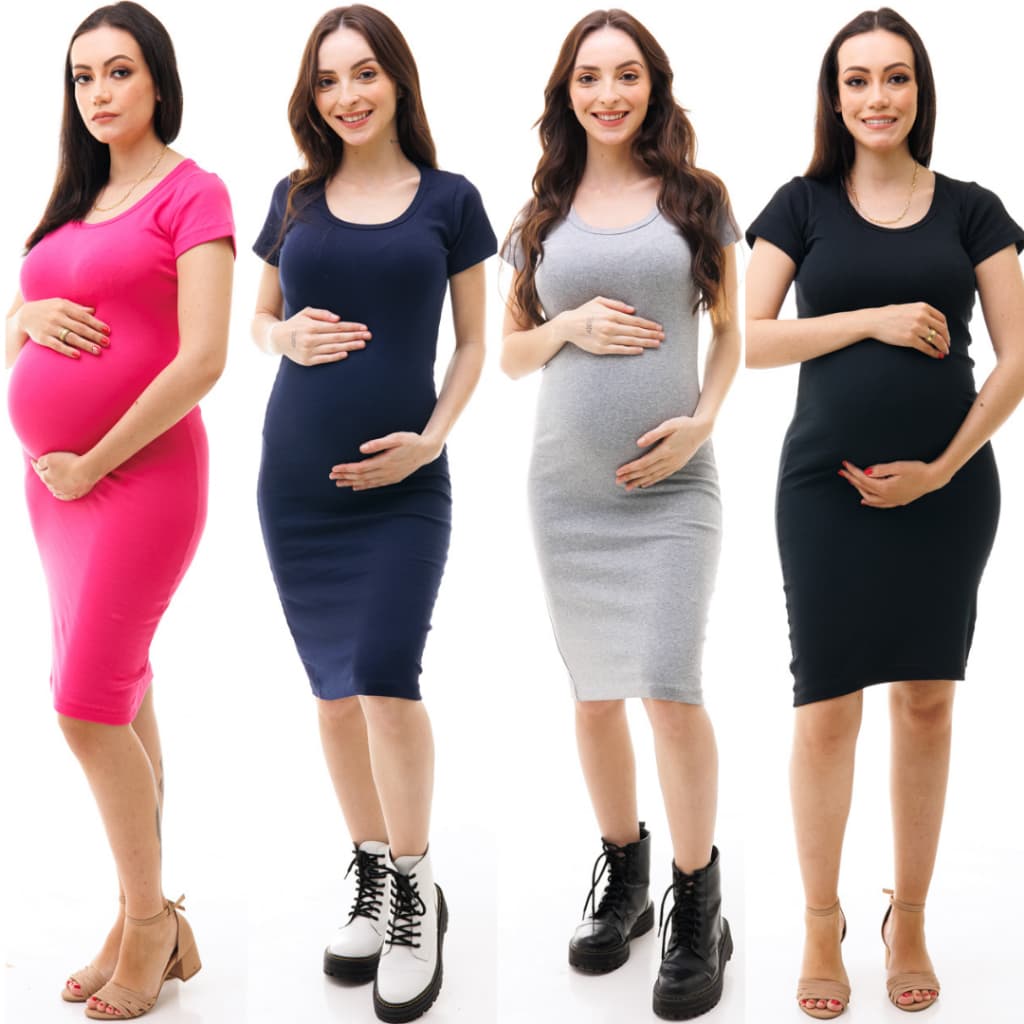 Kit com 4 Vestidos de Manga Curta Para Gestantes