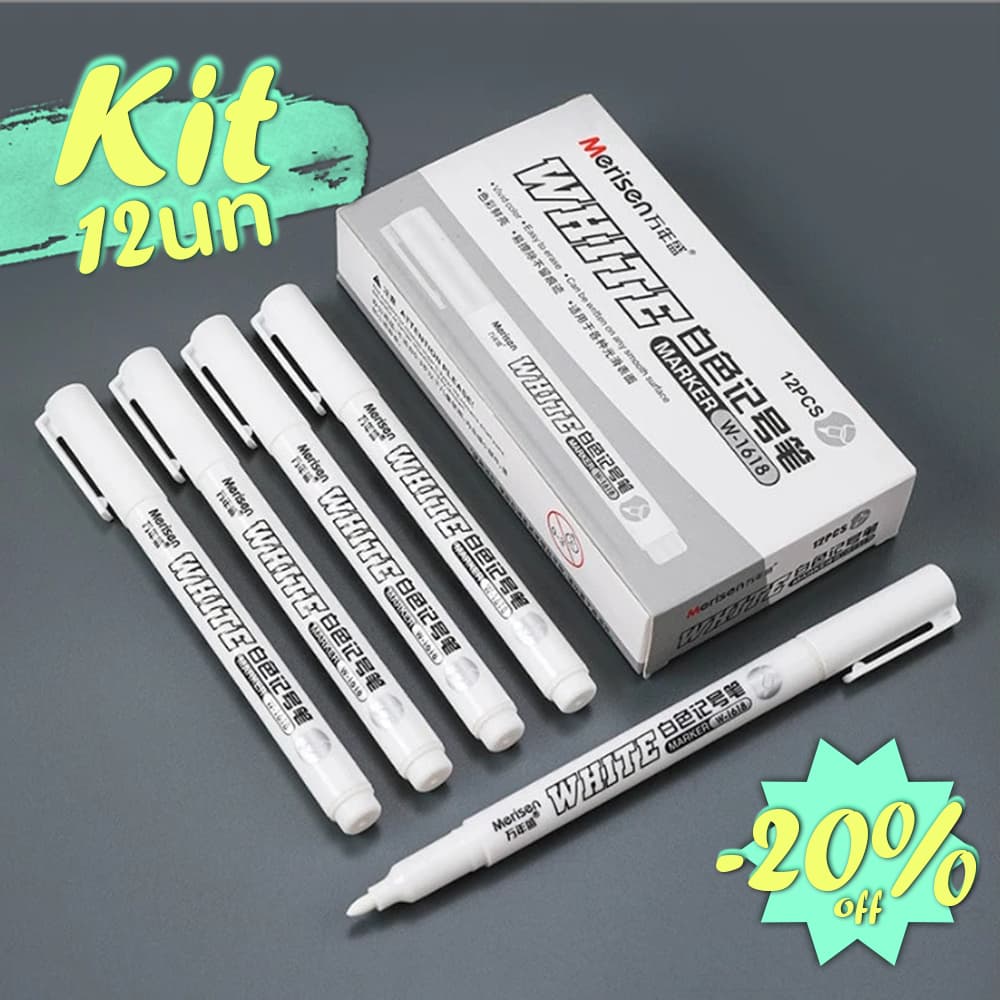 Canetas de Destaque Brancas 12pçs/Pacote - Marcadores de Arte Cabeça Redonda 1mm - Desenho Criativo, Escola, Reparos