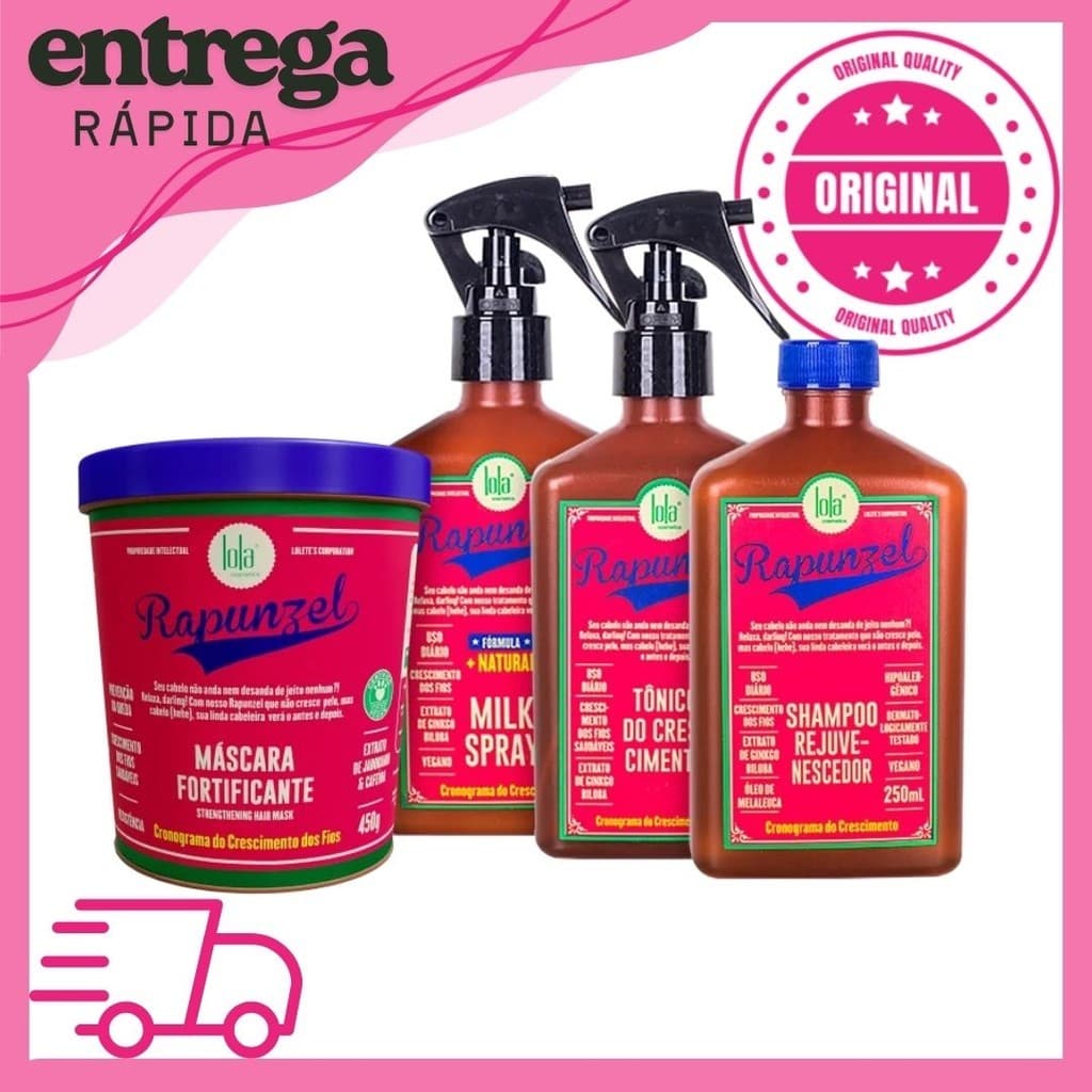 Kit Lola Rapunzel Linha de Crescimento Shampoo + Máscara + Tonico +  Milk
