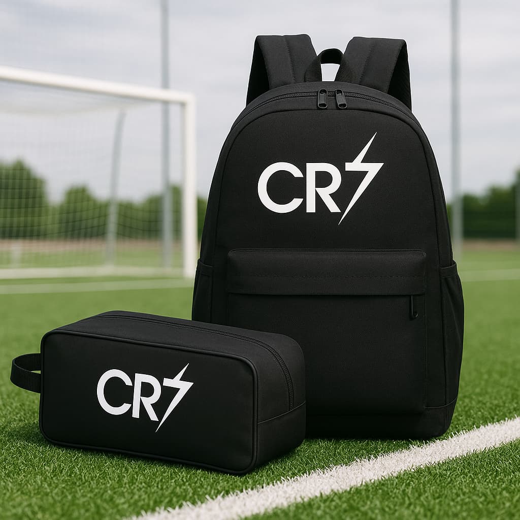 Kit Mochila Escolar + Necessaire Porta Chuteira Cr7 Futebol Organizadora