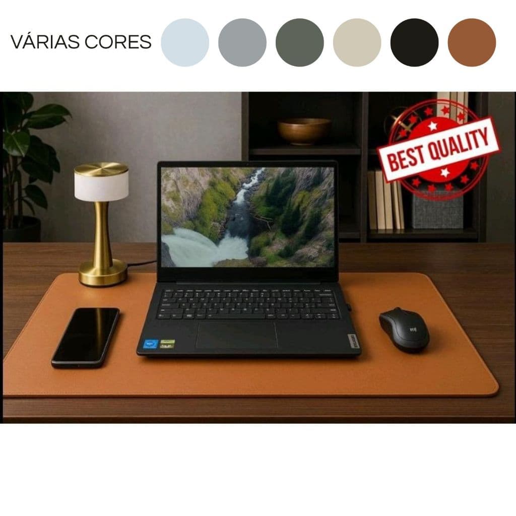 DeskPad Mouse Pad Gigante 90x40cm Luxo Courino Sintétic Preto Caramelo Marrom Branco Bege Cinza Café