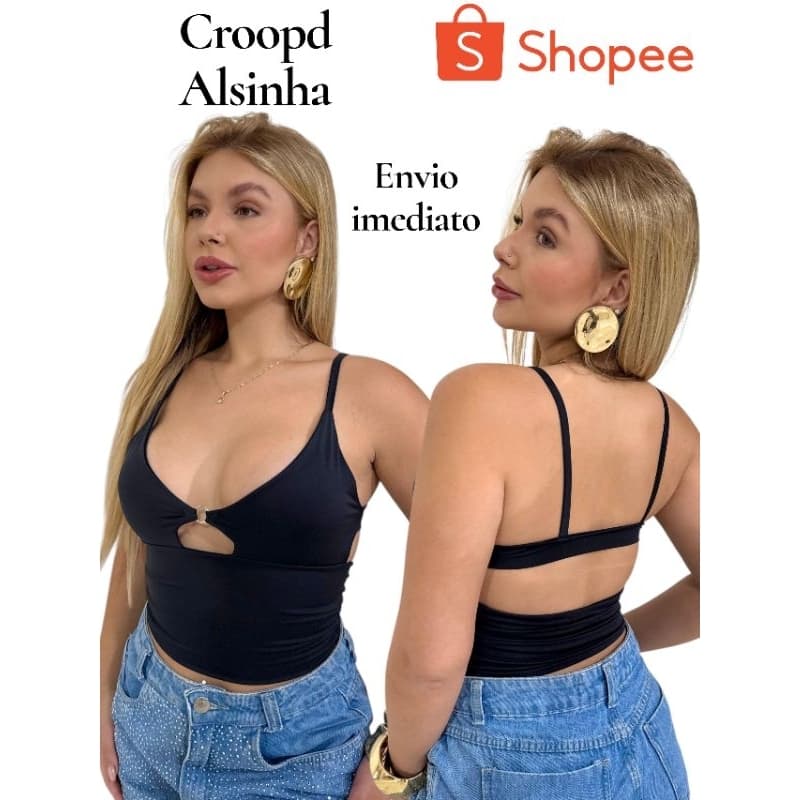 BLUSINHA COM ALÇA E  COSTA COM DETALHE TENDENCIA MODA GRINGA