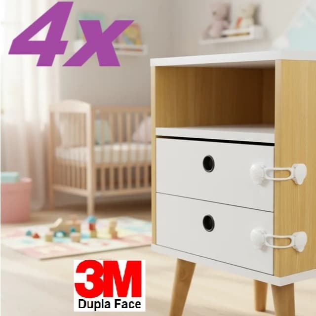 4 Travas Gaveta Armário Segurança Bebê Branco - kit