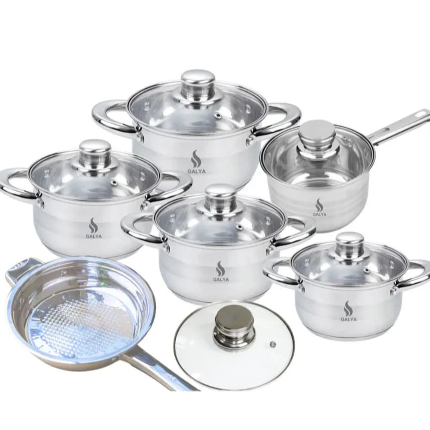 Jogo de Panelas Galya Aço Inox Fundo Triplo Fogão De Indução E Gas